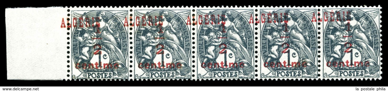 ** N°1, 1/2 Sur 1c Blanc: Surcharge à Cheval Sur Bande De 5 Bdf. TB  Qualité: **  Cote: 350 Euros - Unused Stamps