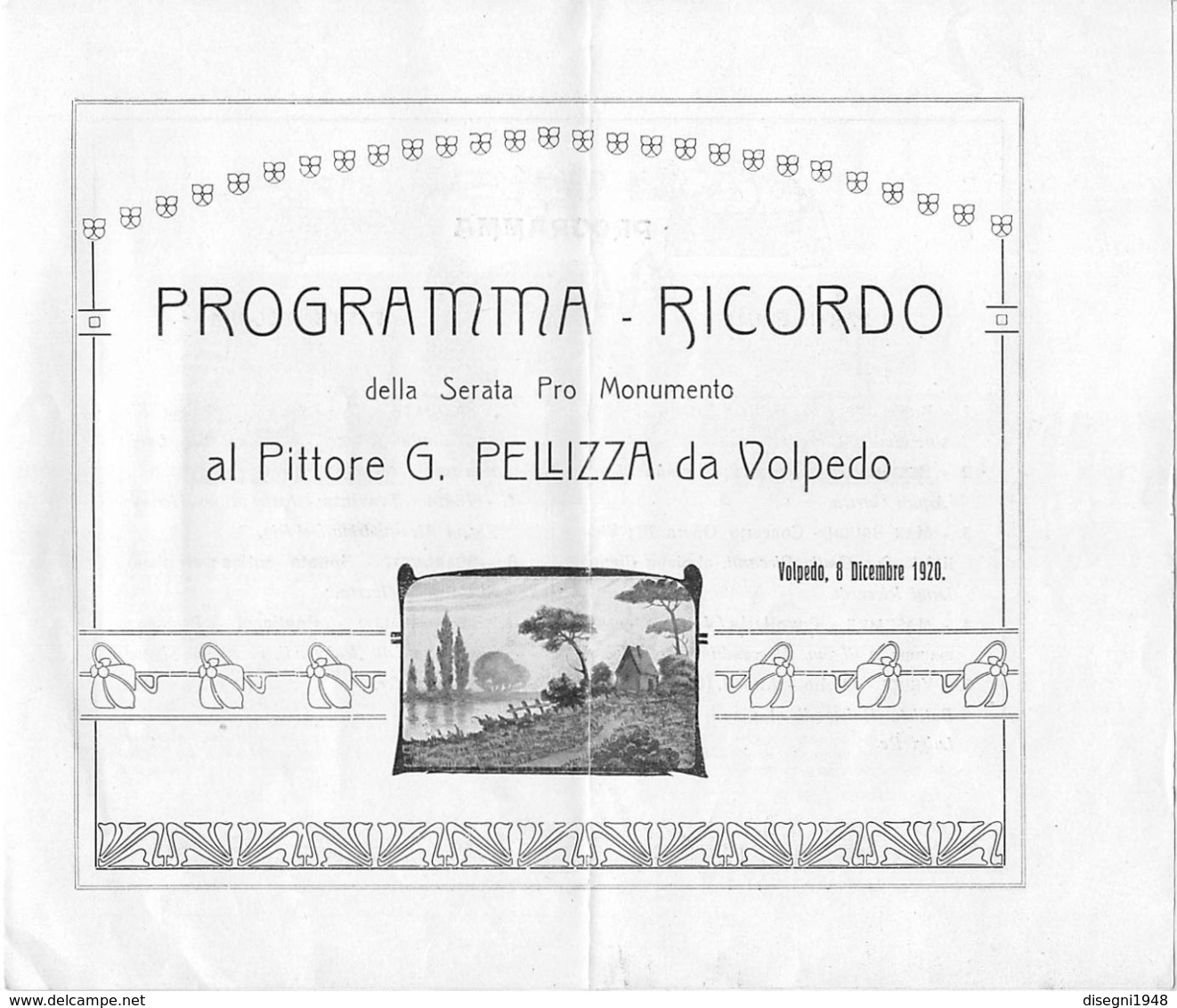 08657 "PROGRAMMA - RICORDO SERATA PRO MONUMENTO AL PITTORE PELLIZZA DA VOLPEDO - 8 DICEMBRE 1920" . ORIG. - Programmi