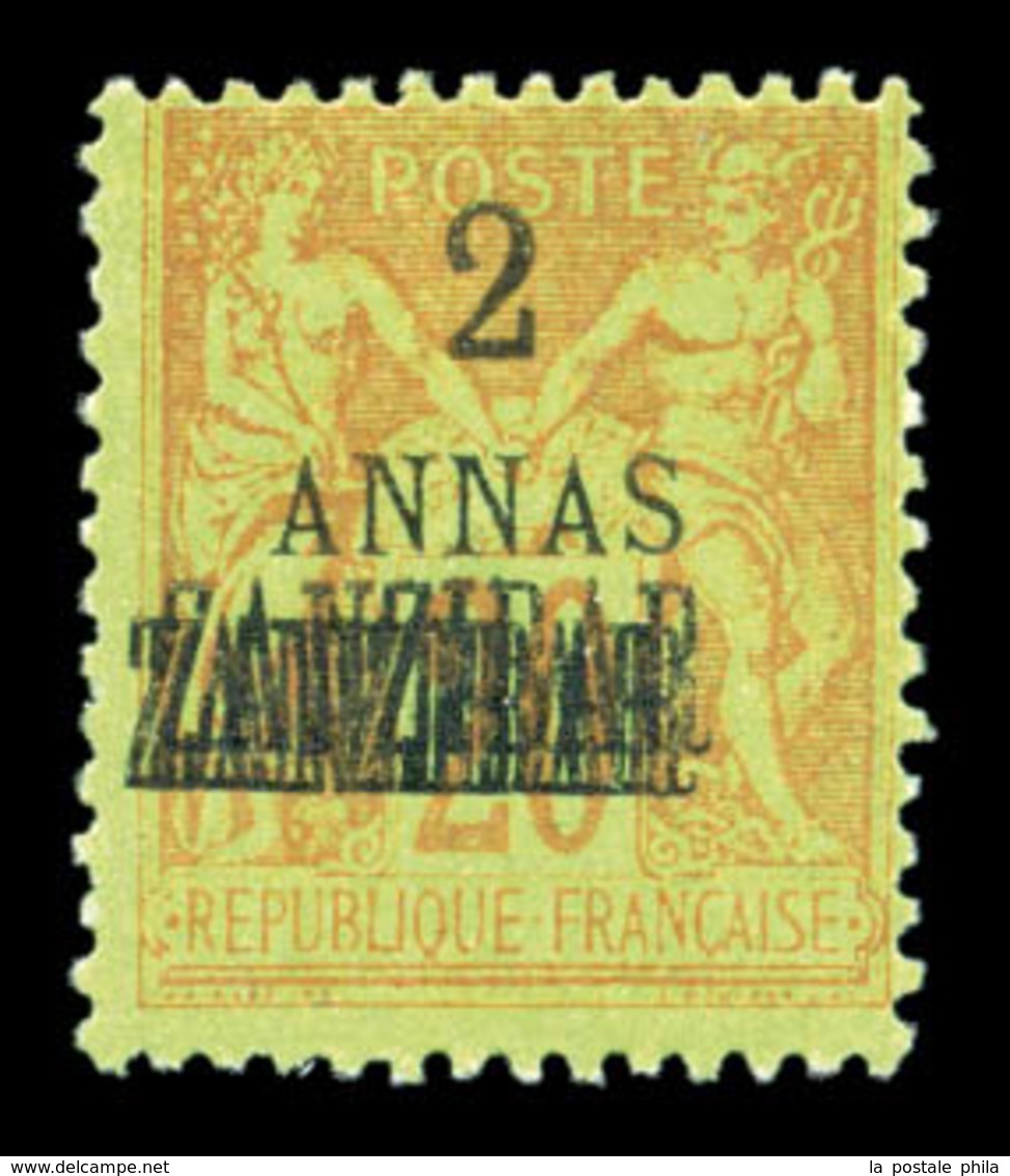 * N°23a, 2a Sur 20c Brique Sur Vert: Triple Surcharge 'ZANZIBAR'. TTB (certificat)  Qualité: *  Cote: 340 Euros - Unused Stamps