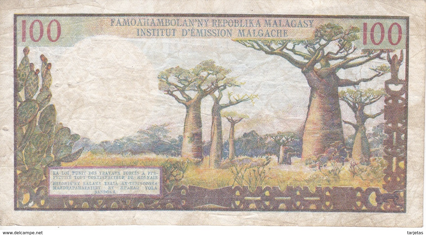 BILLETE DE MADAGASCAR DE 100 FRANCS DEL AÑO 1966  (BANKNOTE) - Madagaskar