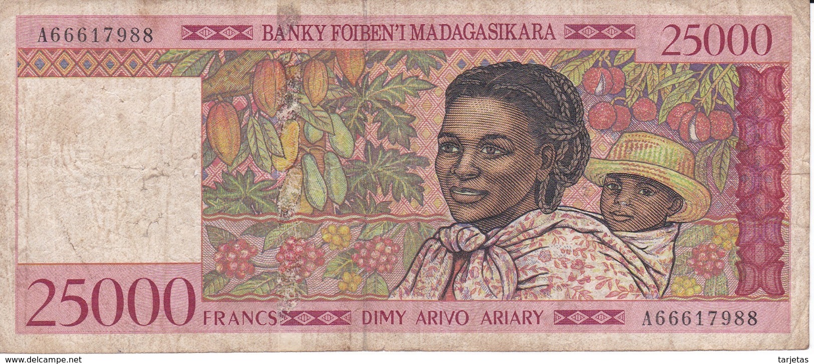 BILLETE DE MADAGASCAR DE 25000 FRANCS DEL AÑO 1998 (BANKNOTE) - Madagascar