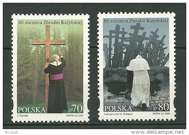 POLAND MNH ** 3638-3639 Pape JEAN PAUL II En Prière Devant Une Croix - Neufs