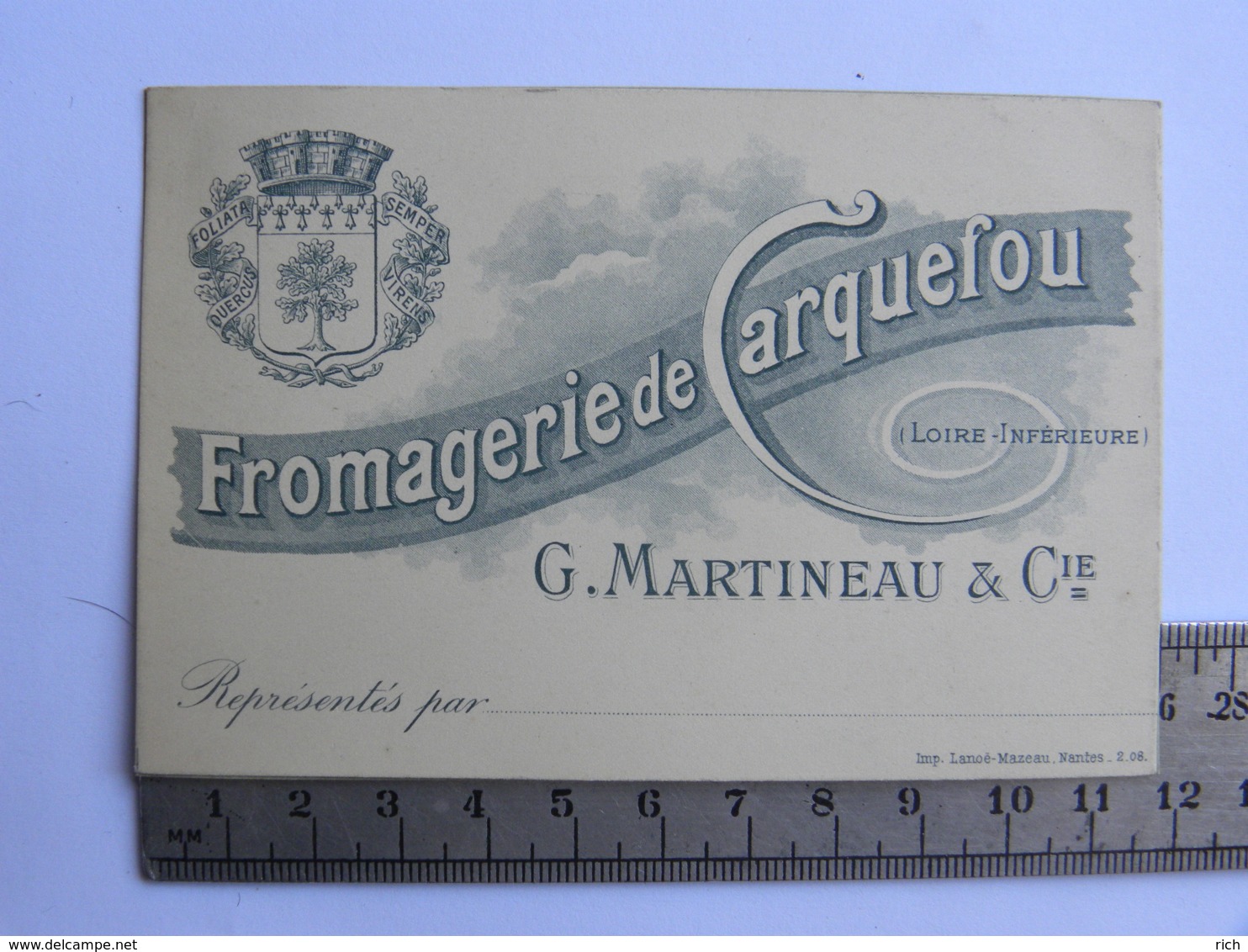 (44) Loire Atlantique, Carte Commerciale, Fromagerie De CARQUEFOU, G. Martineau&Cie, Représentés Par... - Carquefou