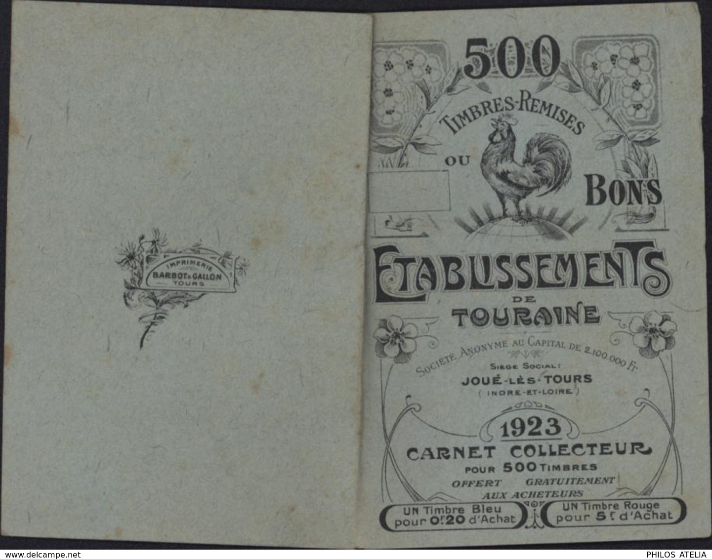 Carnet De Timbres Remises Ou Bons établissements De Touraine Joué Les Tours 1923 Carnet Collecteur Pr 500 Timbres - Verzamelingen