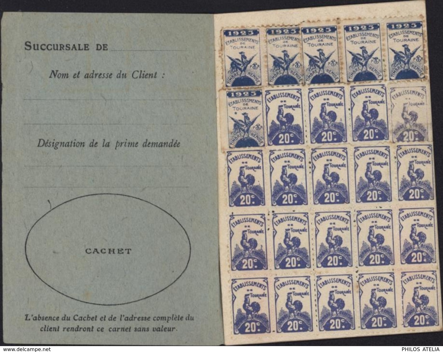 Carnet De Timbres Remises Ou Bons établissements De Touraine Joué Les Tours 1923 Carnet Collecteur Pr 500 Timbres - Verzamelingen