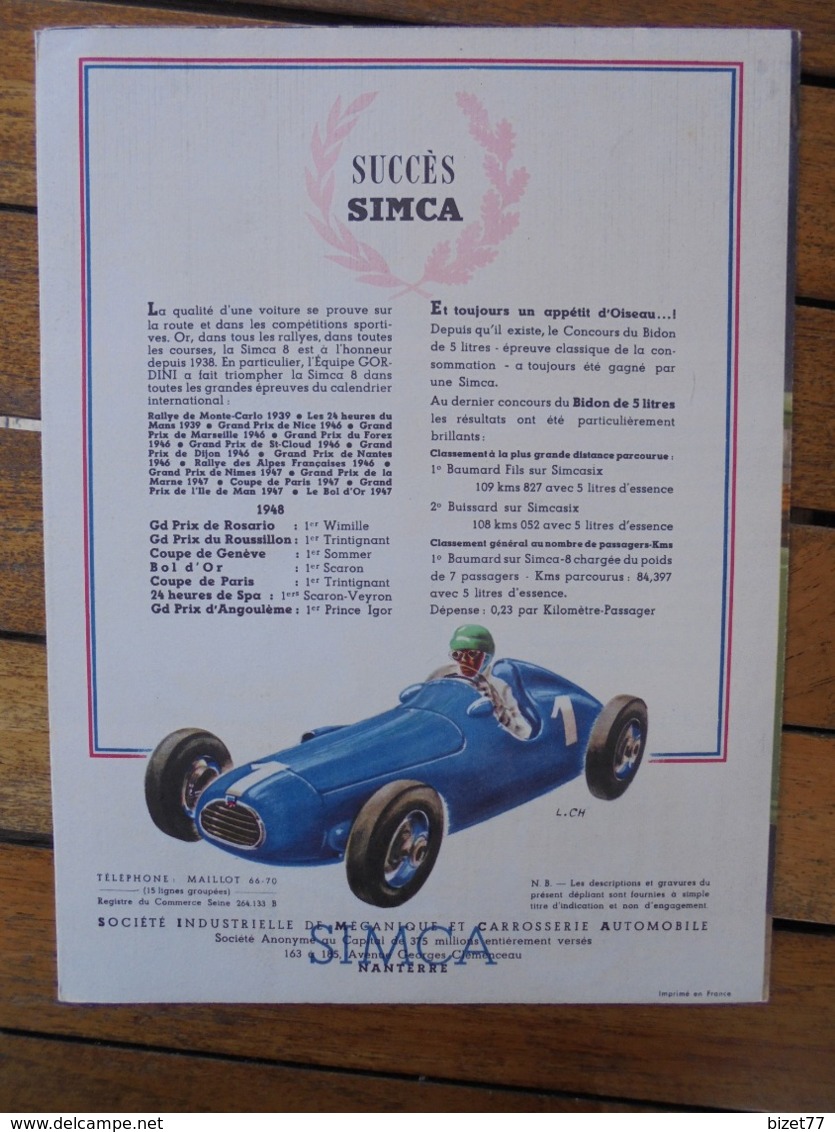 AUTOMOBILE SIMCA - DEPLIANT  - VOIR SCAN - Pubblicitari