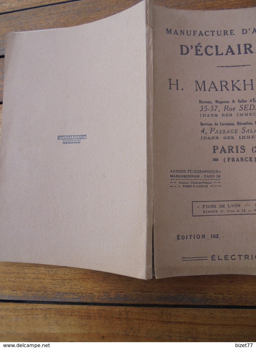 CATALOGUE, 1929 -  ARTICLES D'ECLAIRAGE - H. MARKHBEINN PARIS - 100 PAGES ILLUSTREES, VOIR SCAN