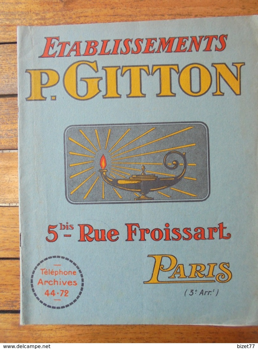 CATALOGUE, VERRERIES, CRISTAUX, ARTICLES D'ECLAIRAGE - ETS PAUL GITTON, PARIS 3 Eme - 24 Pages - VOIR SCAN - Publicités