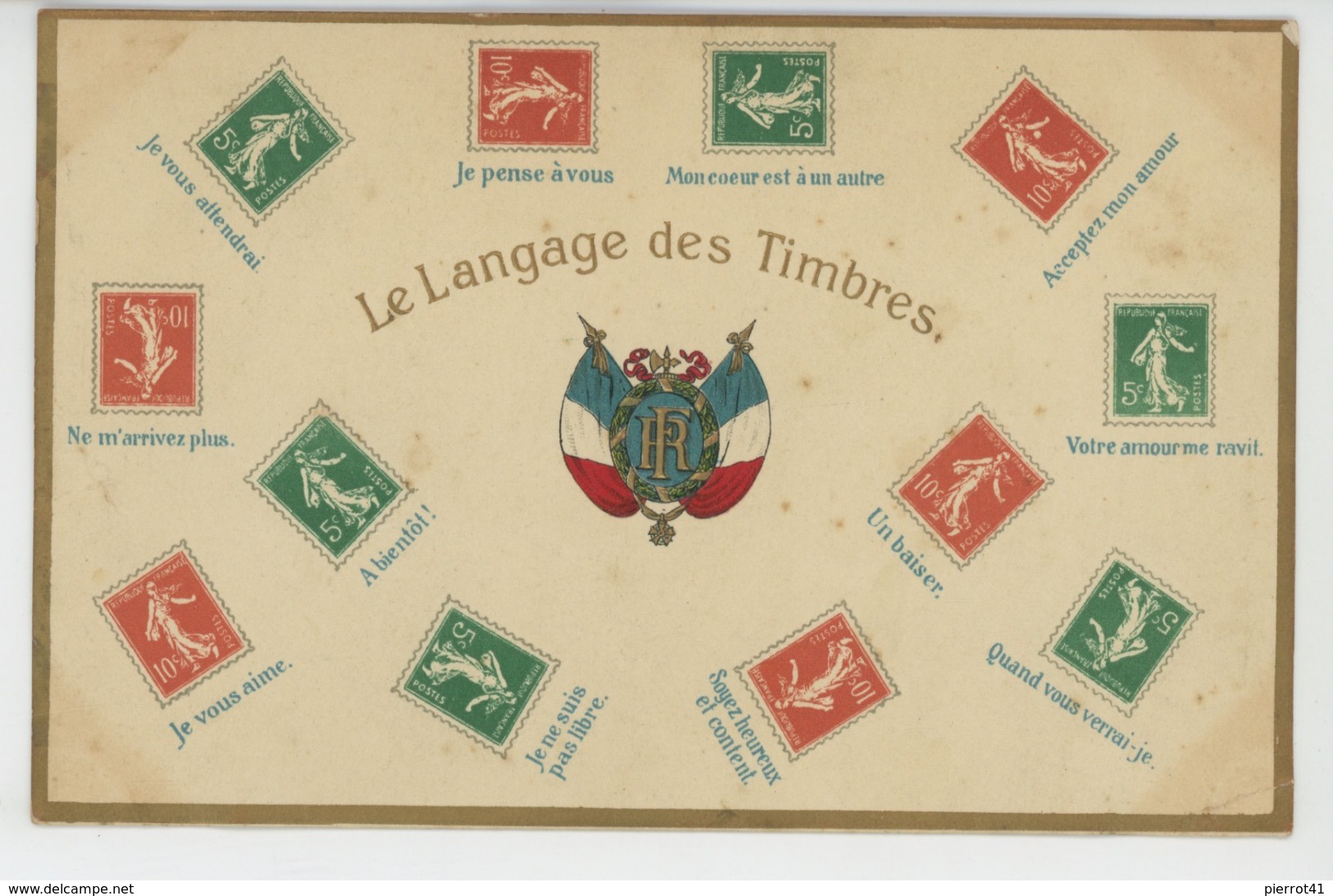 TIMBRES - Jolie Carte Fantaisie Gaufrées "LE LANGAGE DES TIMBRES " (embossed Postcard) - Timbres (représentations)