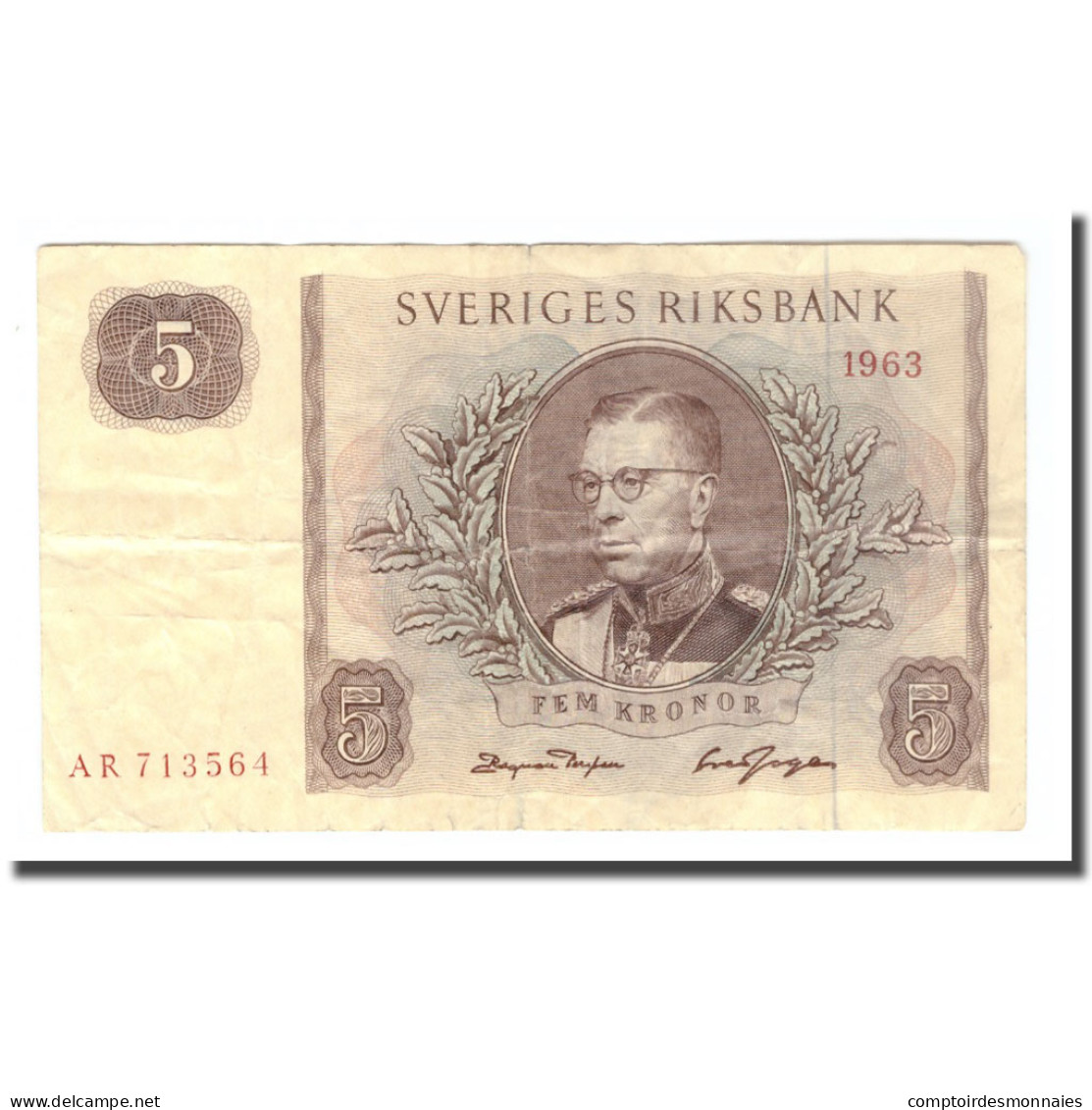 Billet, Suède, 5 Kronor, 1963, 1963, KM:50b, TB - Sweden