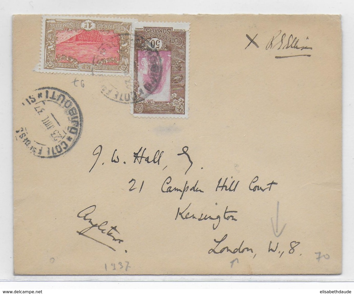 COTE DES SOMALIS - 1937 - ENVELOPPE De DJIBOUTI  => LONDON ! - Cartas & Documentos