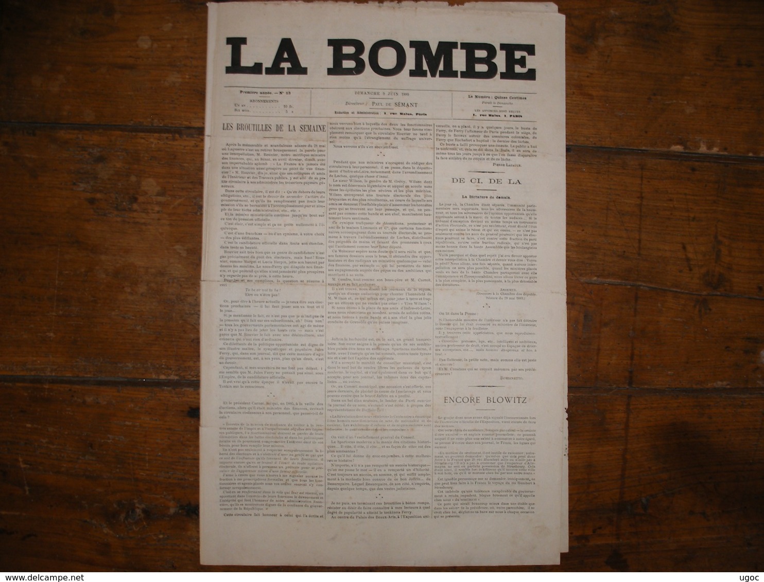 - JOURNAL, LA BOMBE Du 9 Juin 1889, 2 Pages, - 1850 - 1899