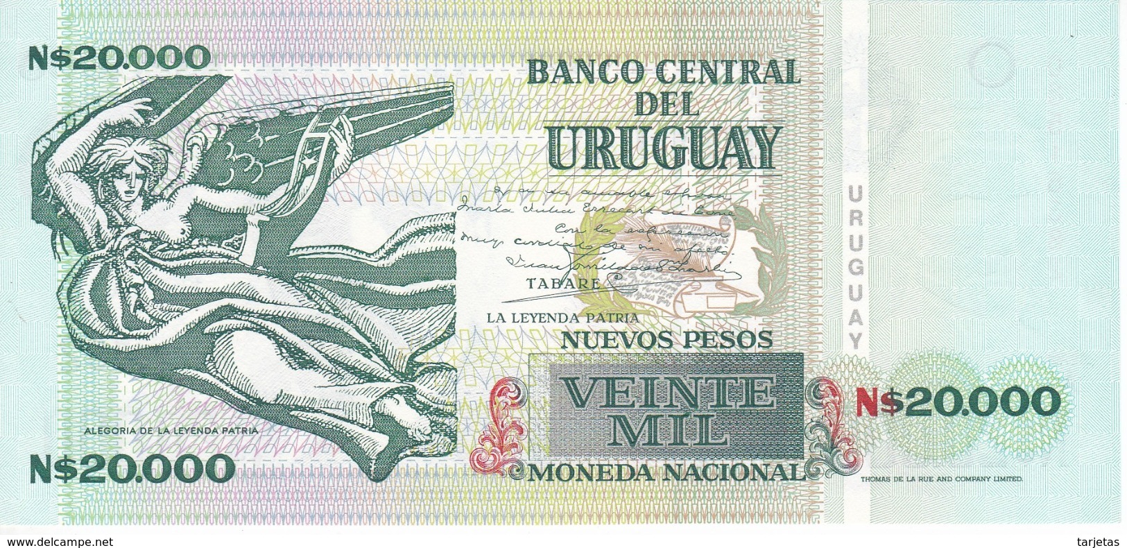 BILLETE DE URUGUAY DE 20000 PESOS DEL AÑO 1991 EN CALIDAD EBC (XF) (BANKNOTE) - Uruguay