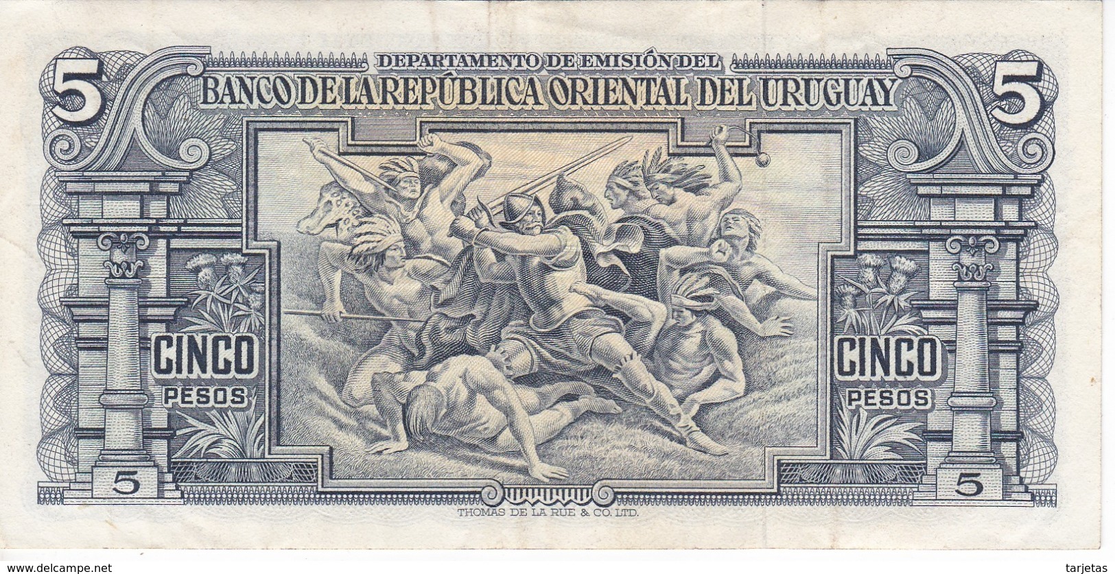 BILLETE DE URUGUAY DE 5 PESOS DEL AÑO 1939 EN CALIDAD EBC (XF)  (BANKNOTE) - Uruguay