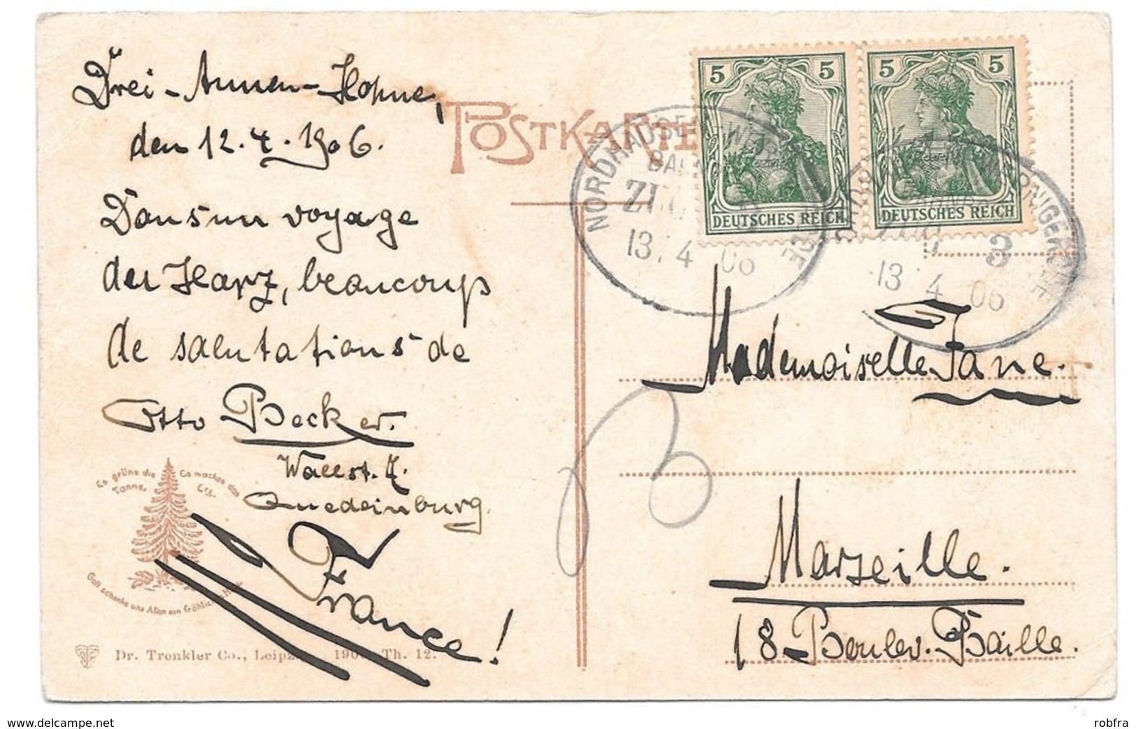 Bahnpost Nordhausen - Wernigerode, Zug 3, Karte (Bodetal-Bodekessel), 1906 - Briefe U. Dokumente