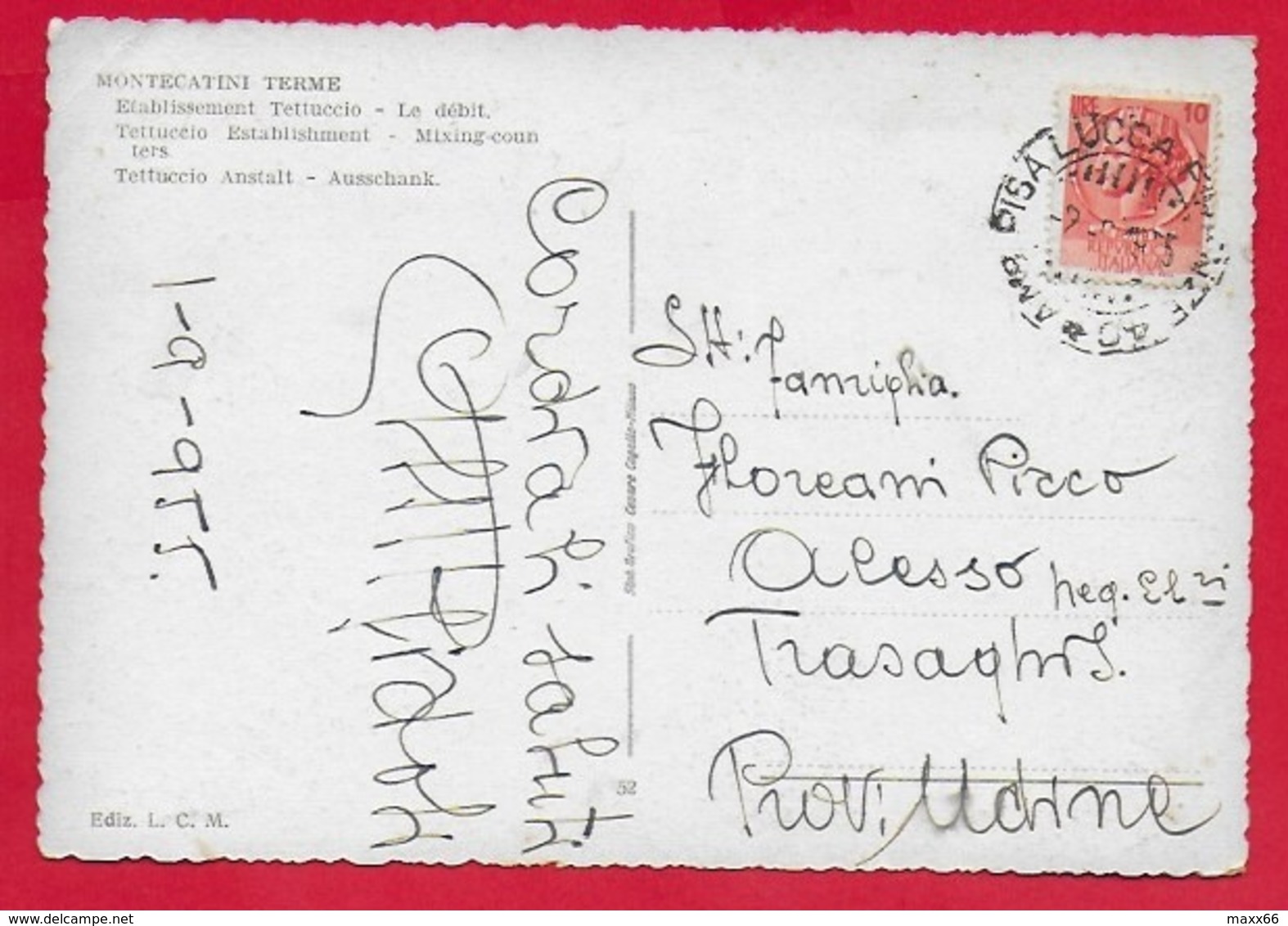 CARTOLINA VG ITALIA - MONTECATINI TERME - Stabilimento Tettuccio - Banchi Di Mescita - 10 X 15 - 1955 AMB PISA LUCCA - Pistoia