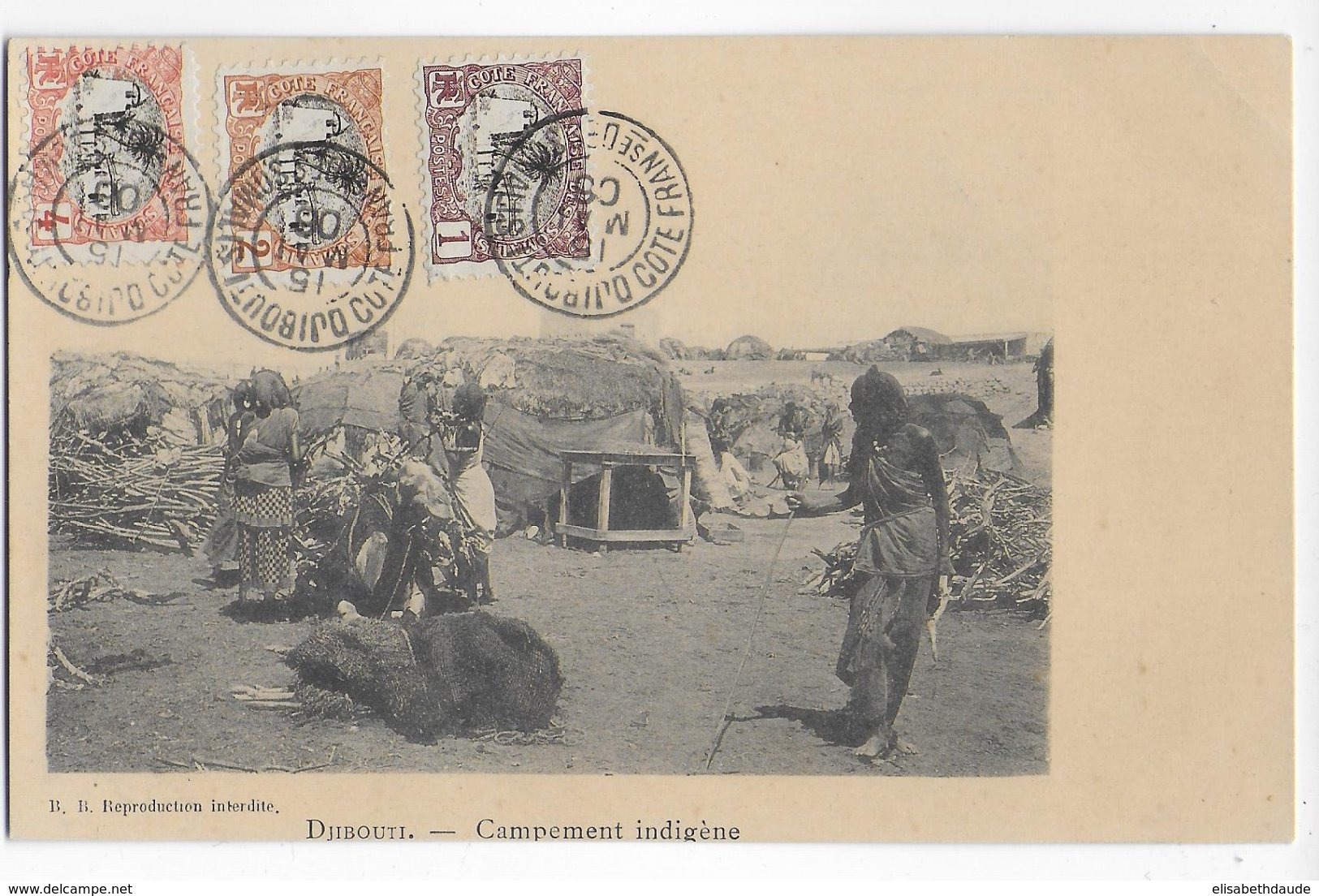 COTE DES SOMALIS - 1906 - CARTE (CAMPEMENT) OBLITEREE De DJIBOUTI NON VOYAGEE - Oblitérés