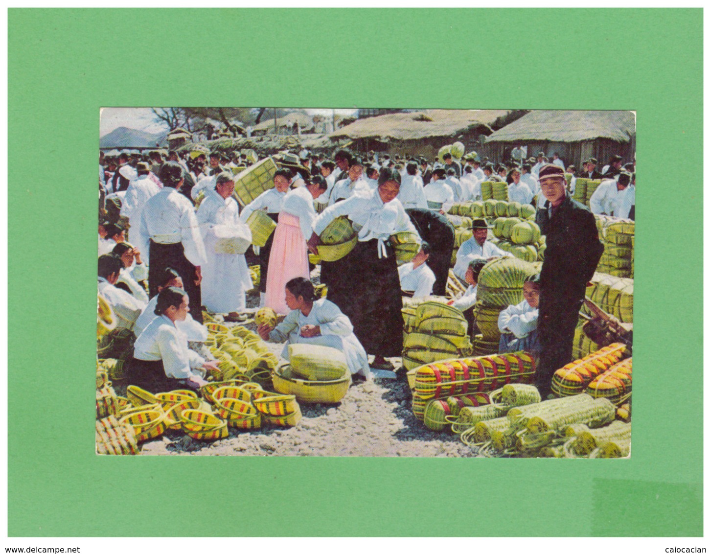 1961 SOUTH KOREA MARKETPLACE AIR MAIL POSTCARD WITH 2 JAPAN STAMPS TO SWISS - Corée Du Sud