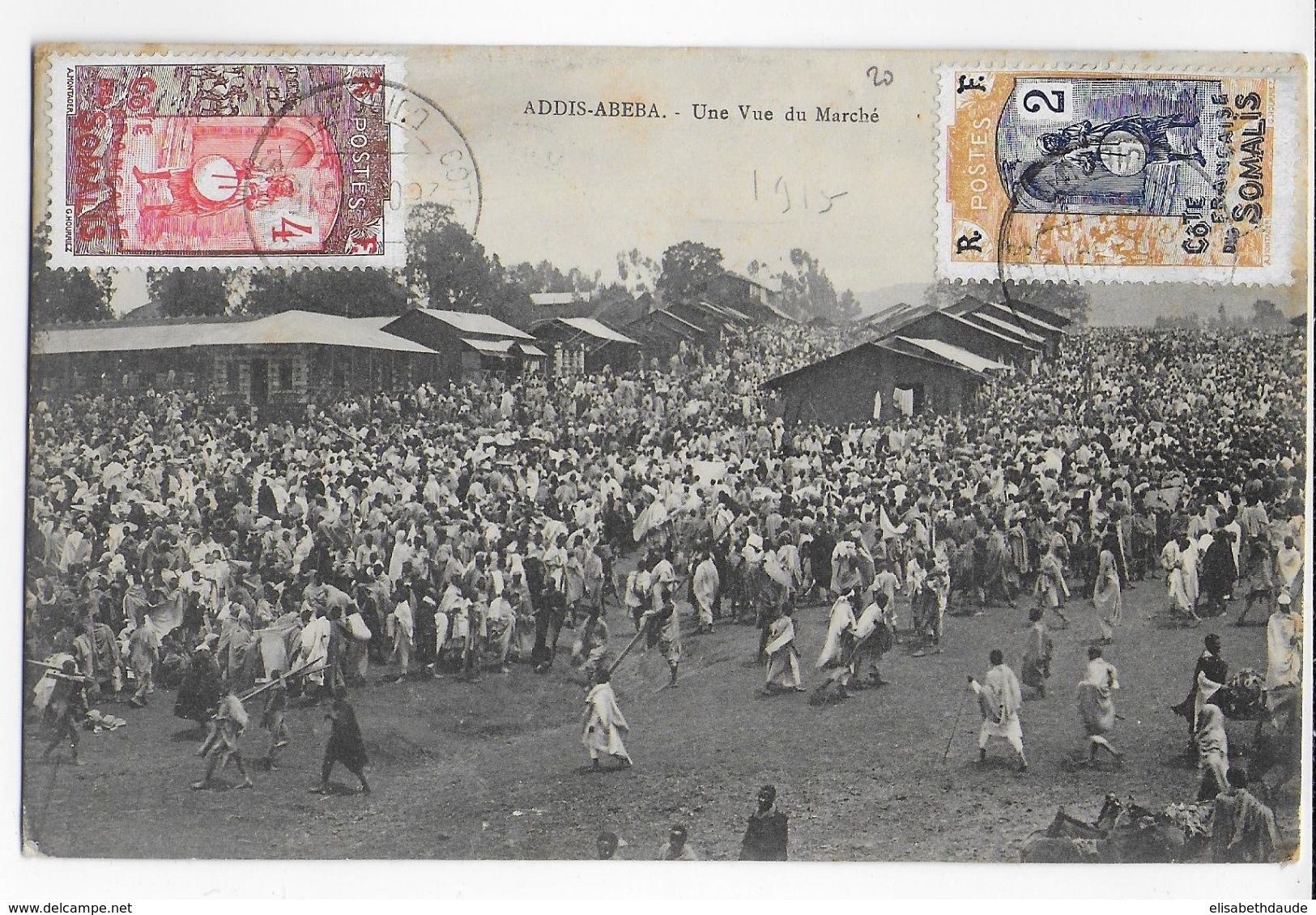 COTE DES SOMALIS - 1915 - CARTE (ADDIS ABABA ETHIOPIE) De DJIBOUTI => MARSEILLE - Oblitérés