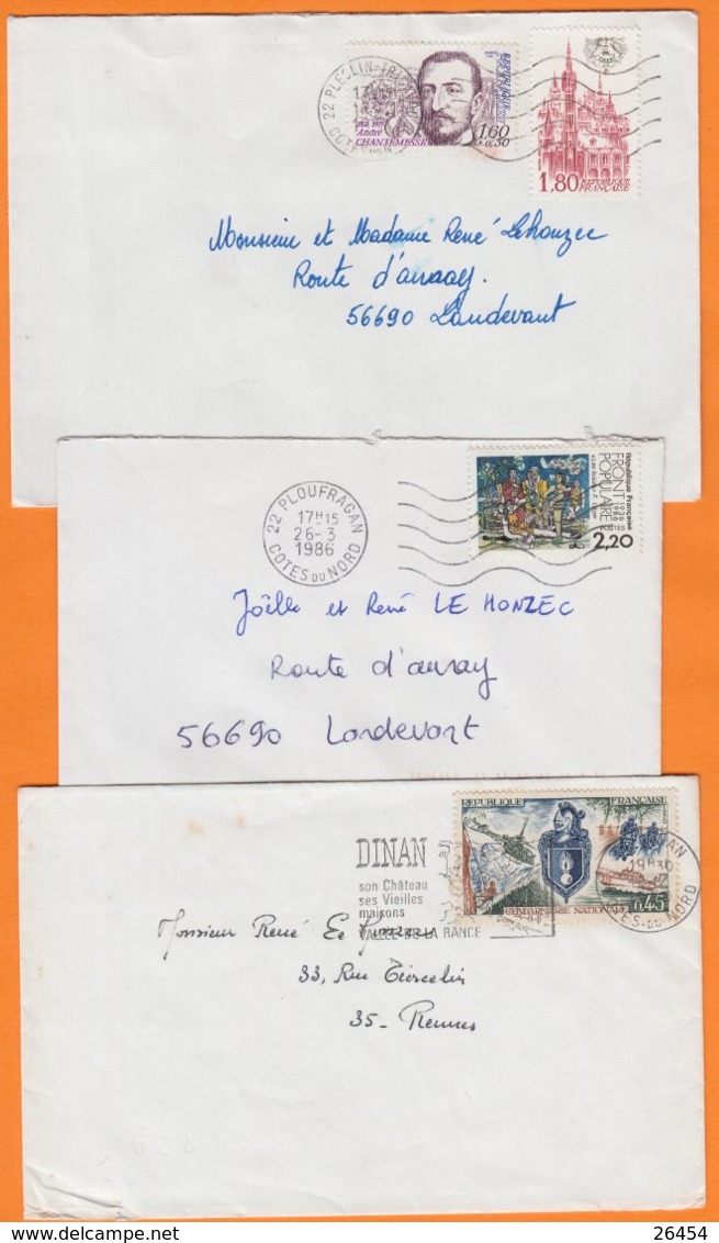 22 COTES Du NORD  Lot De 3 Lettres De DINAN  PLESLIN  Et PLOUFRAGAN   Années Mélangées - 1961-....