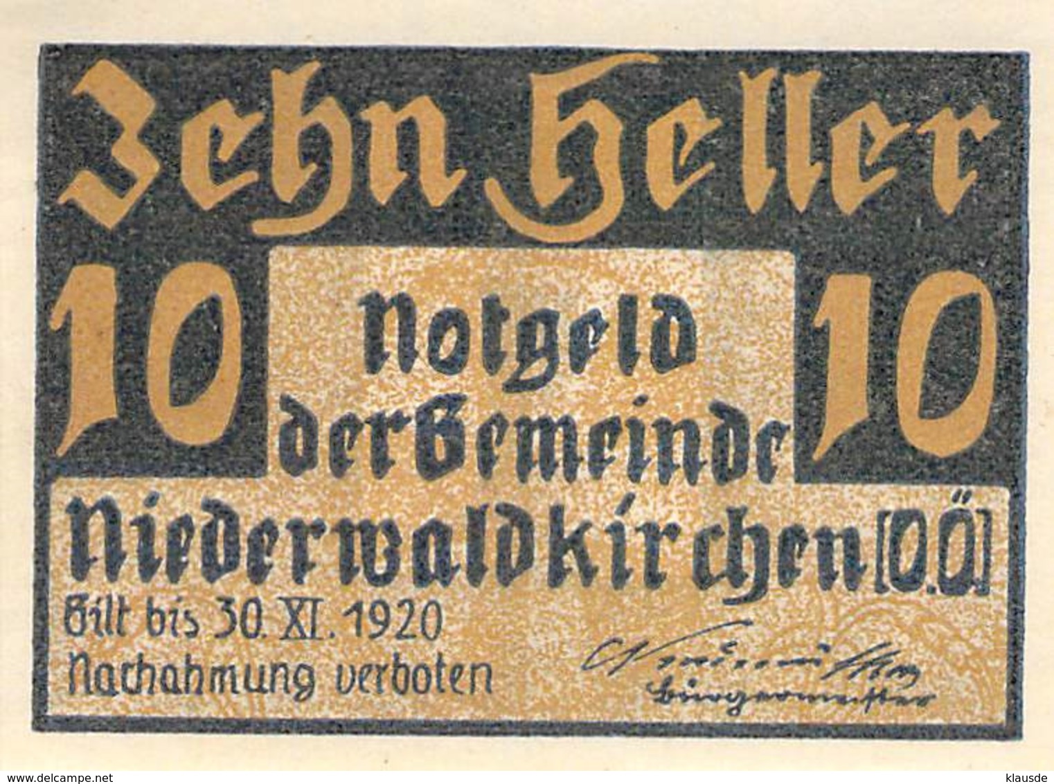 Notgeld 10 + 20 + 50 Heller Notgeld Gemeinde Niederwaldkirchen (Oberösterreich) Österreich UNC (I) - Oesterreich