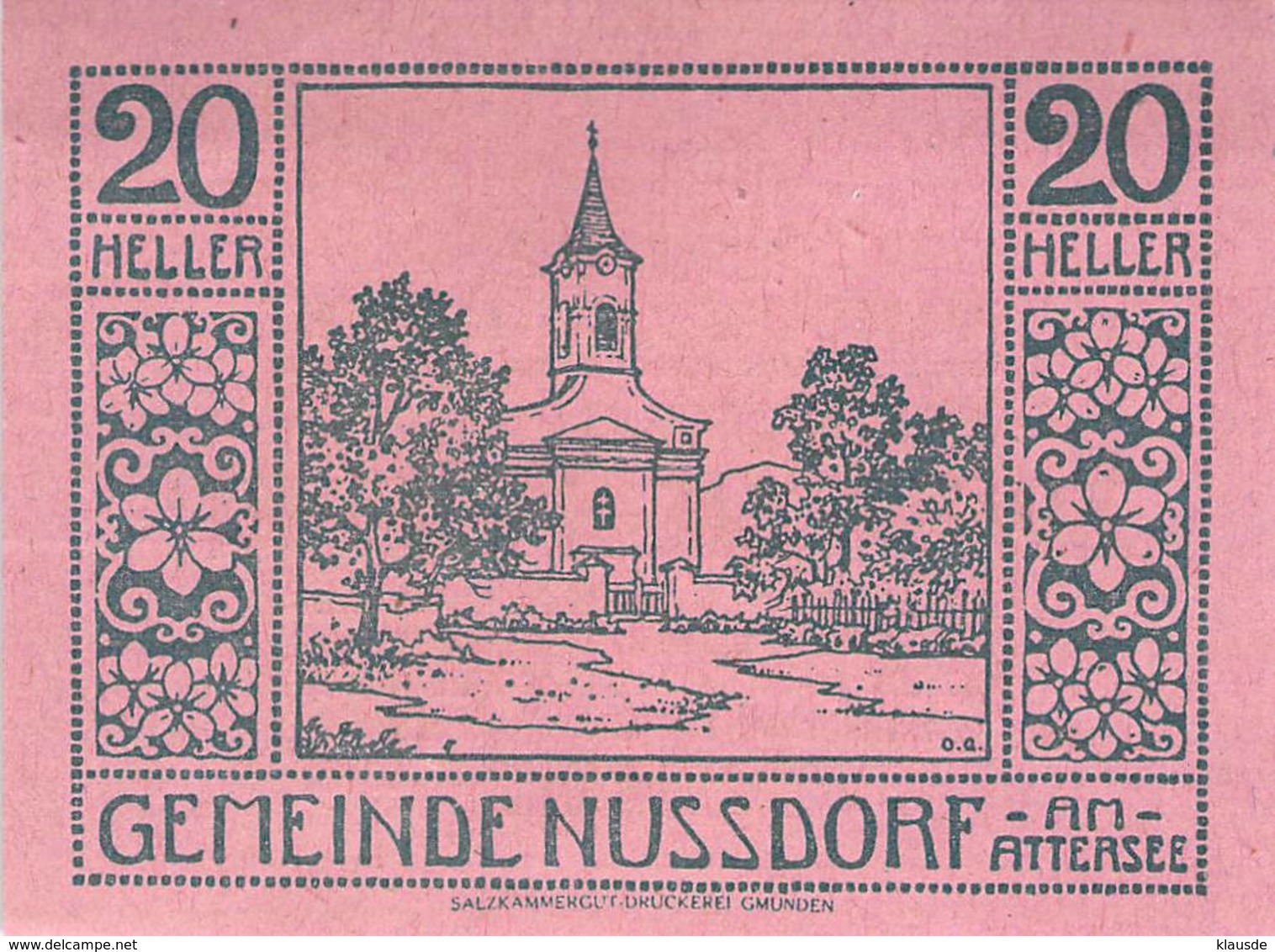 Notgeld 20 Heller Nussdorf Attersee (Oberösterreich) Österreich UNC (I) - Oesterreich