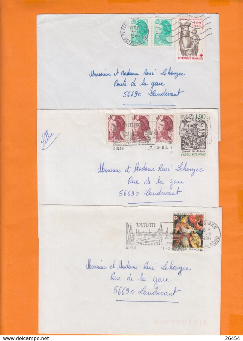 22 COTES Du NORD  Lot De 3 Lettres    Années Mélangées Pour 56690  LANDEVANT Morbihan Avec Affranchissements Divers - 1961-....