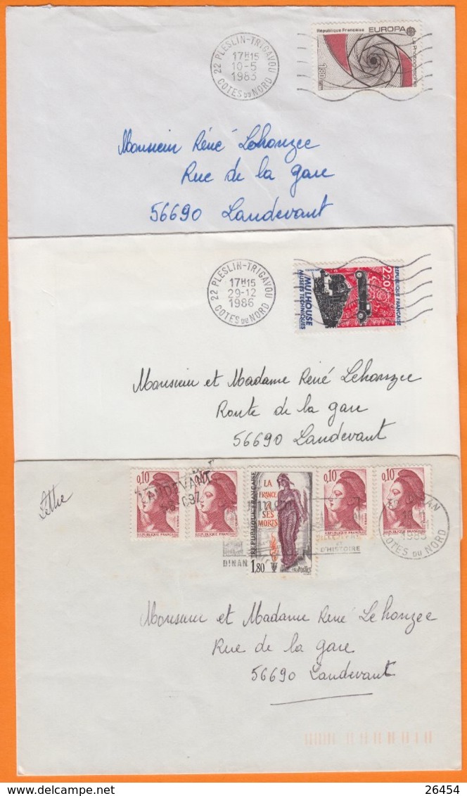 22 COTES Du NORD  Lot De 3 Lettres    Années Mélangées Pour 56690  LANDEVANT Morbihan Avec Affranchissements Divers - 1961-....