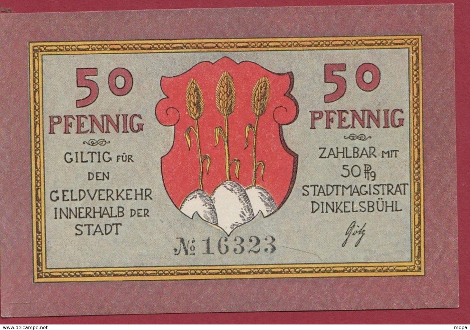 Allemagne 1 Notgeld 50 Pfenning Stadt Dinkelbühl (RARE)  Dans L 'état N °4796 - Colecciones