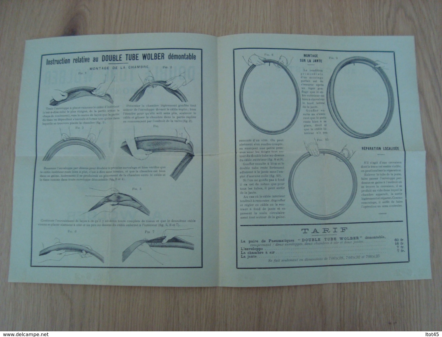 DOCUMENT PUBLICITAIRE DOUBLE TUBE WOLBER PNEUMATIQUE CYCLISME - Automobile