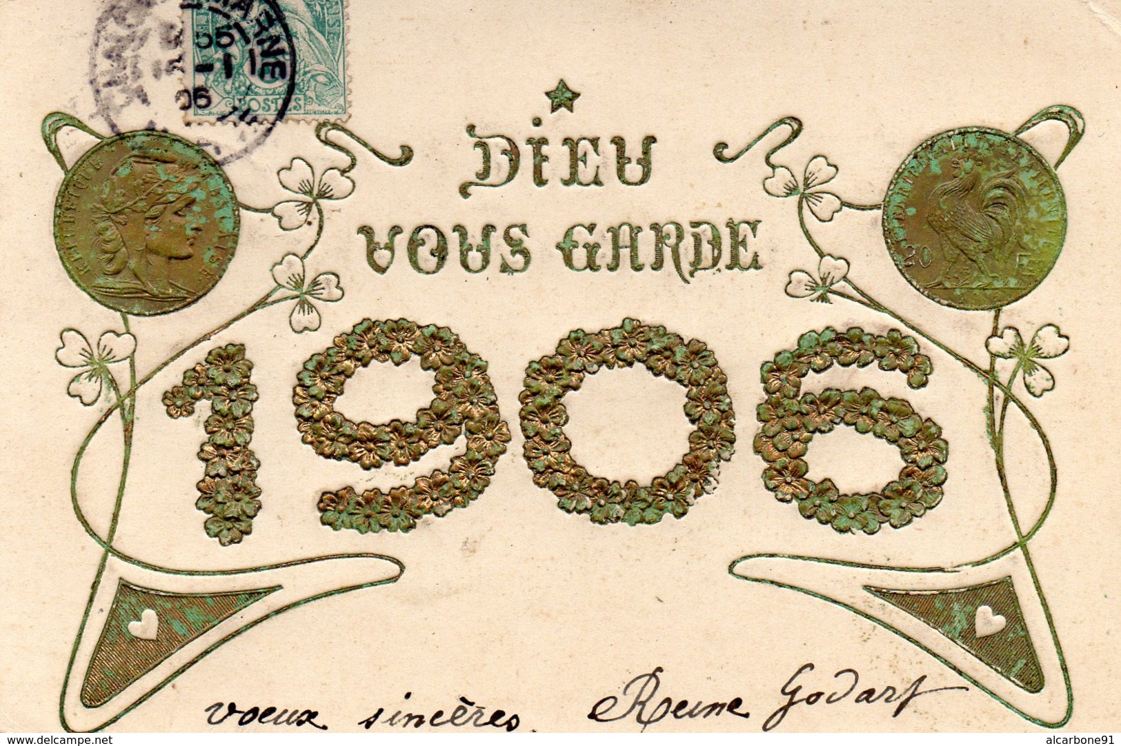 ANNEE 1906 - Dieu Vous Garde - Carte Gauffrée - Nouvel An