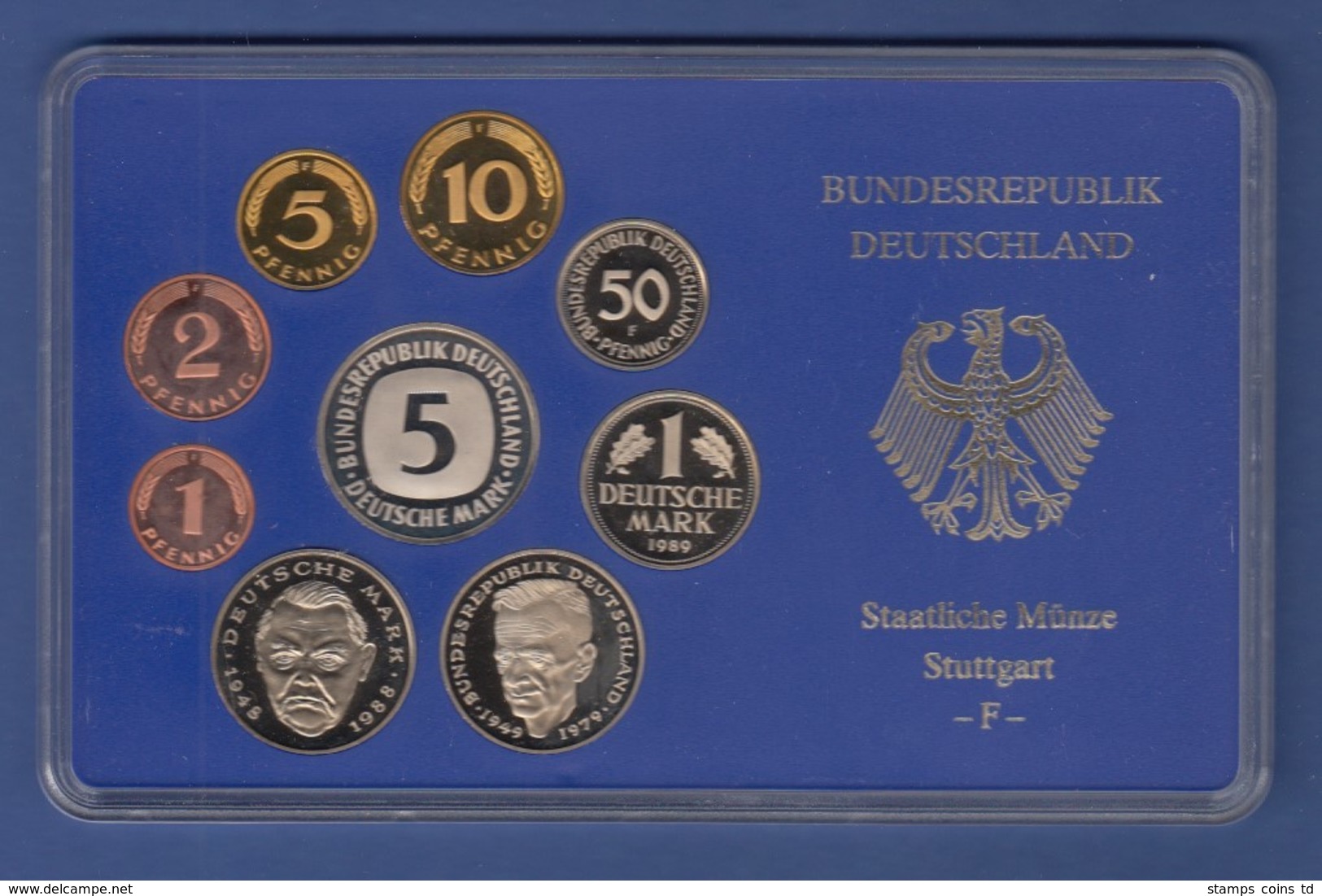 Bundesrepublik DM-Kursmünzensatz 1989 F Polierte Platte PP - Ongebruikte Sets & Proefsets