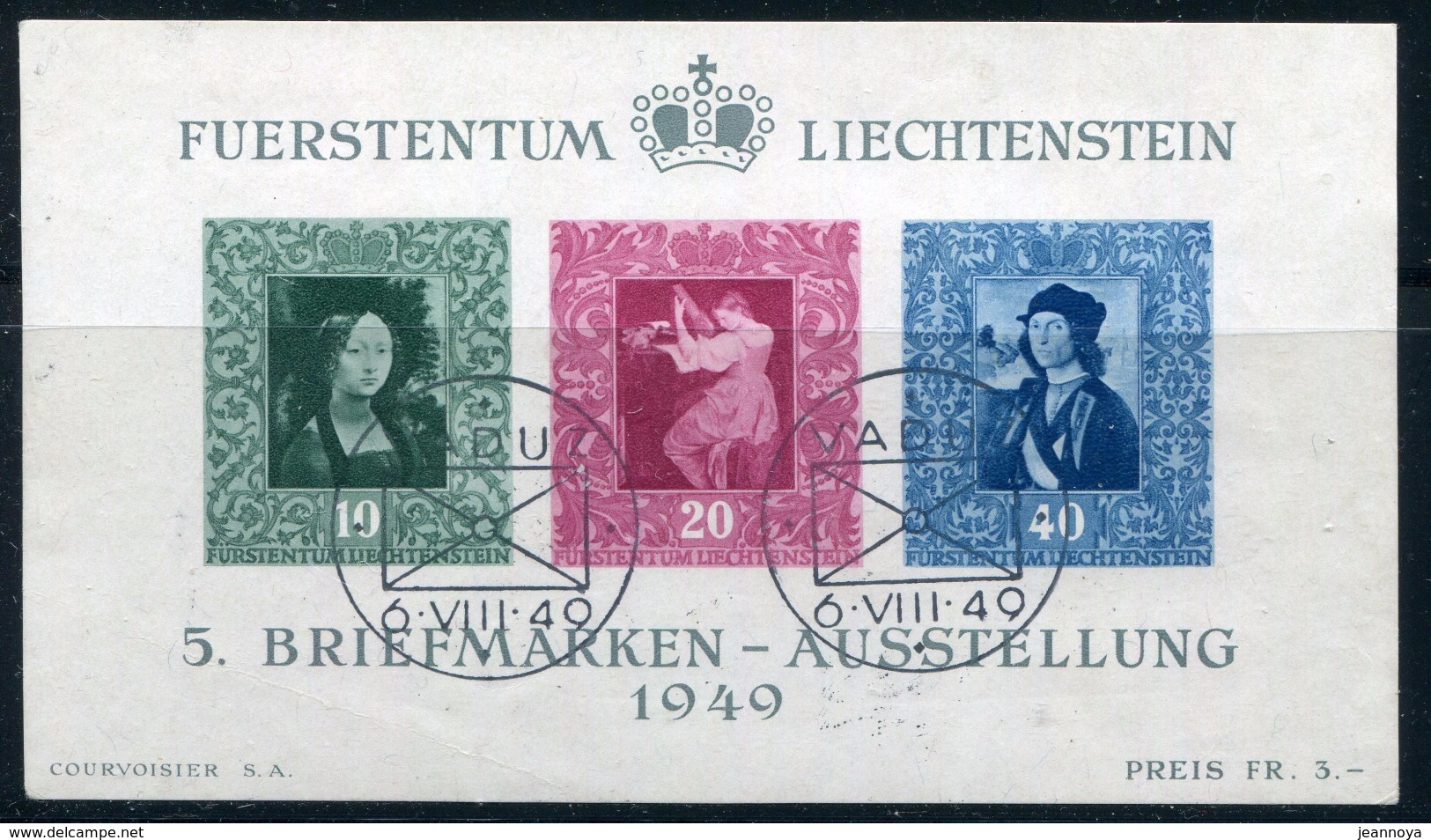 LIECHTENSTEIN - BF N° 8 OBL. EXPO. PHILA. DE VADUZ LE 6/8/1949 - SUP - Blocs & Feuillets