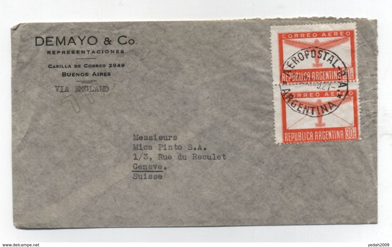 Argentina AIRMAIL COVER TO Switzerland 1946 - Airmail