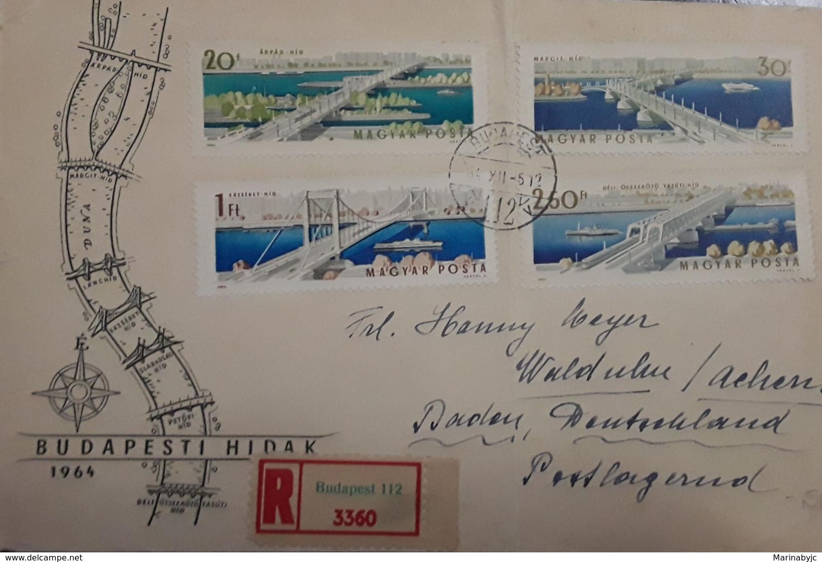 V) 1964 HUNGARY, OPENING OF THE RECONSTRUCTED ELIZABETH BRIDGE, BLACK CANCELLATION, MULTIPLE STAMPS, FDC - Covers & Documents