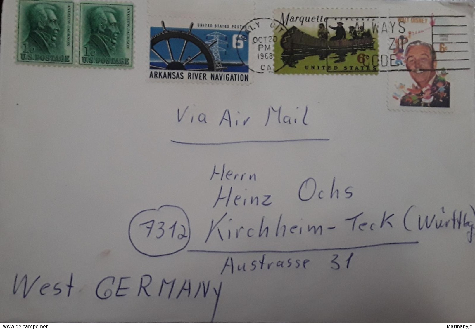 V) 1968 USA,  MULTIPLE STAMPS, CIRCULATED COVER FROM USA TO GERMANY, OVERPRINT IN BLACK - Peru