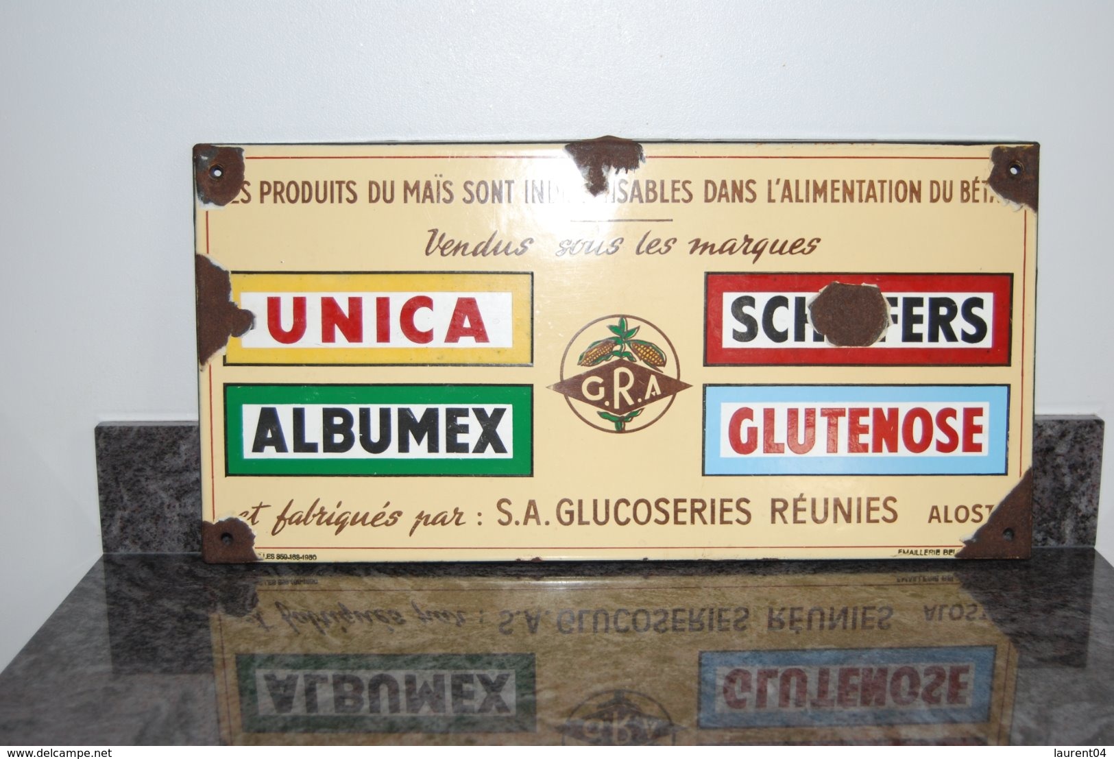 AALST. ALOST . PLAQUE EMAILEE. ALIMENTATION DU BETAIL. S.A. GLUCOSERIES REUNIES. 1950 - Aalst