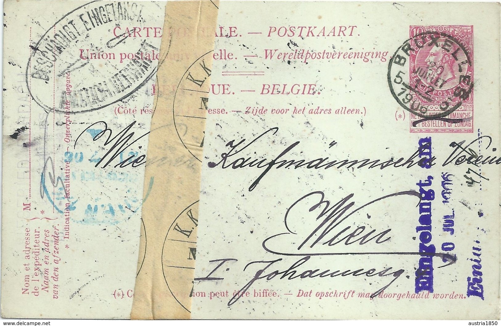 1906 - Carte-postale "BRUXELLES 5" Vers Vienne (Autriche) - "AMTLICH VERWAHRT" - Postcards 1871-1909