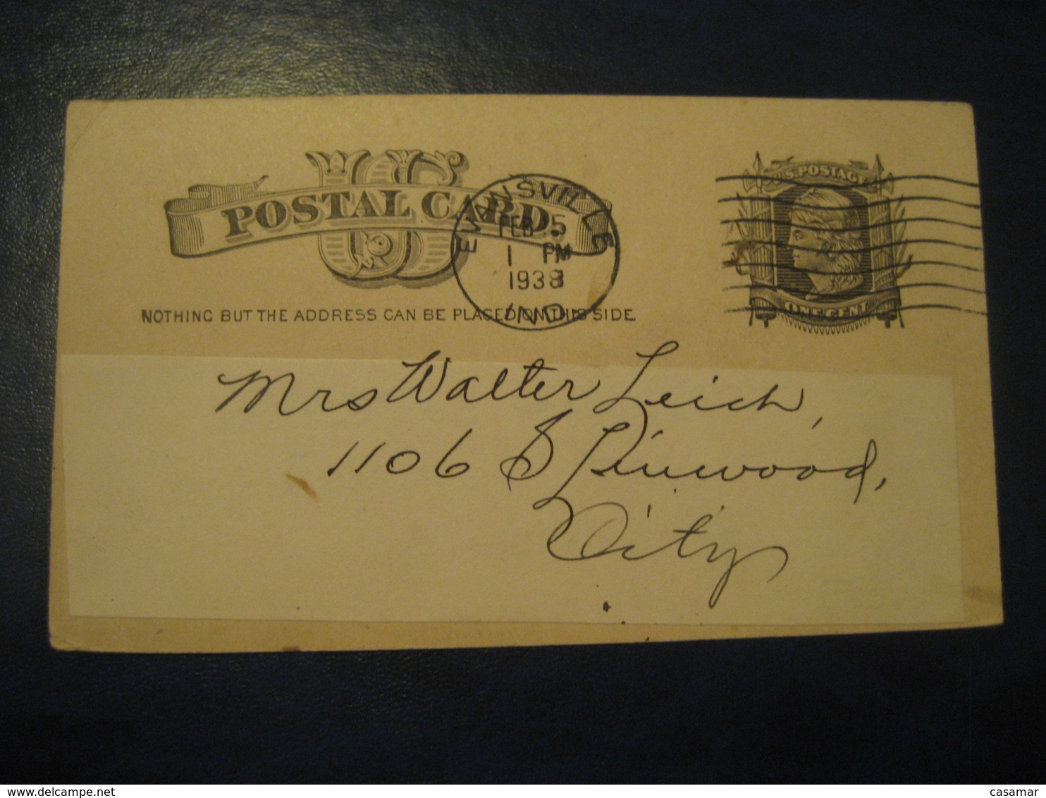 EVANSVILLE Vanderburgh Indiana IN 1938 City UX7 PC2 Postal Stationery Card USA - 1921-40