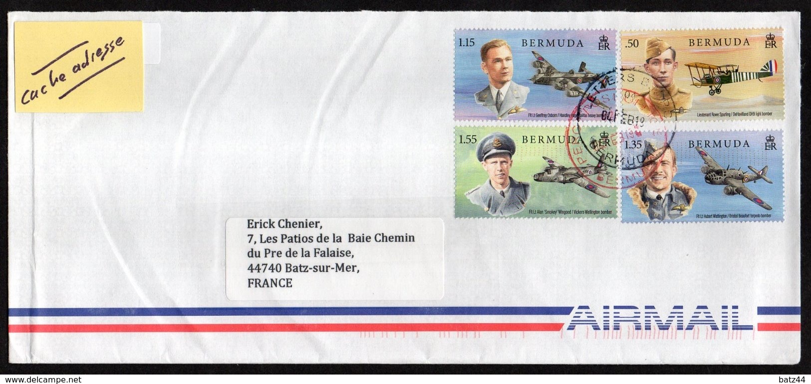 BERMUDES BERMUDA  Enveloppe Cover 4 Stamps Royal Air Force 100 Th Anniversary Avion Plane - Bermudes