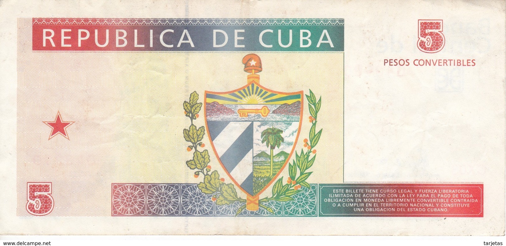 BILLETE DE CUBA DE 5 PESOS CONVERTIBLES DEL AÑO 2004  (BANKNOTE) ANTONIO MACEO - Cuba