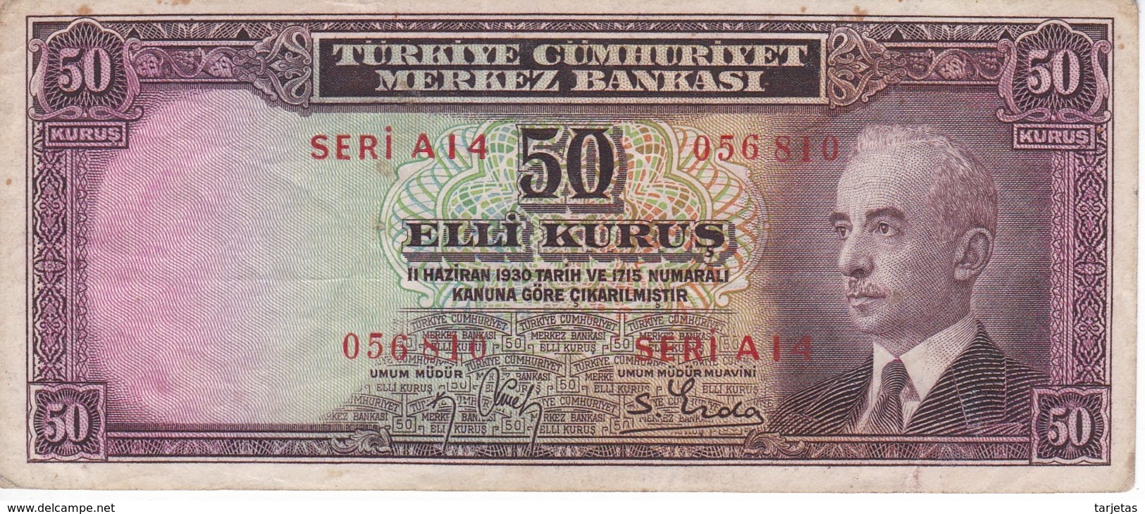 BILLETE DE TURQUIA DE 50 KURUS DEL AÑO 1930  (BANKNOTE) - Turkije