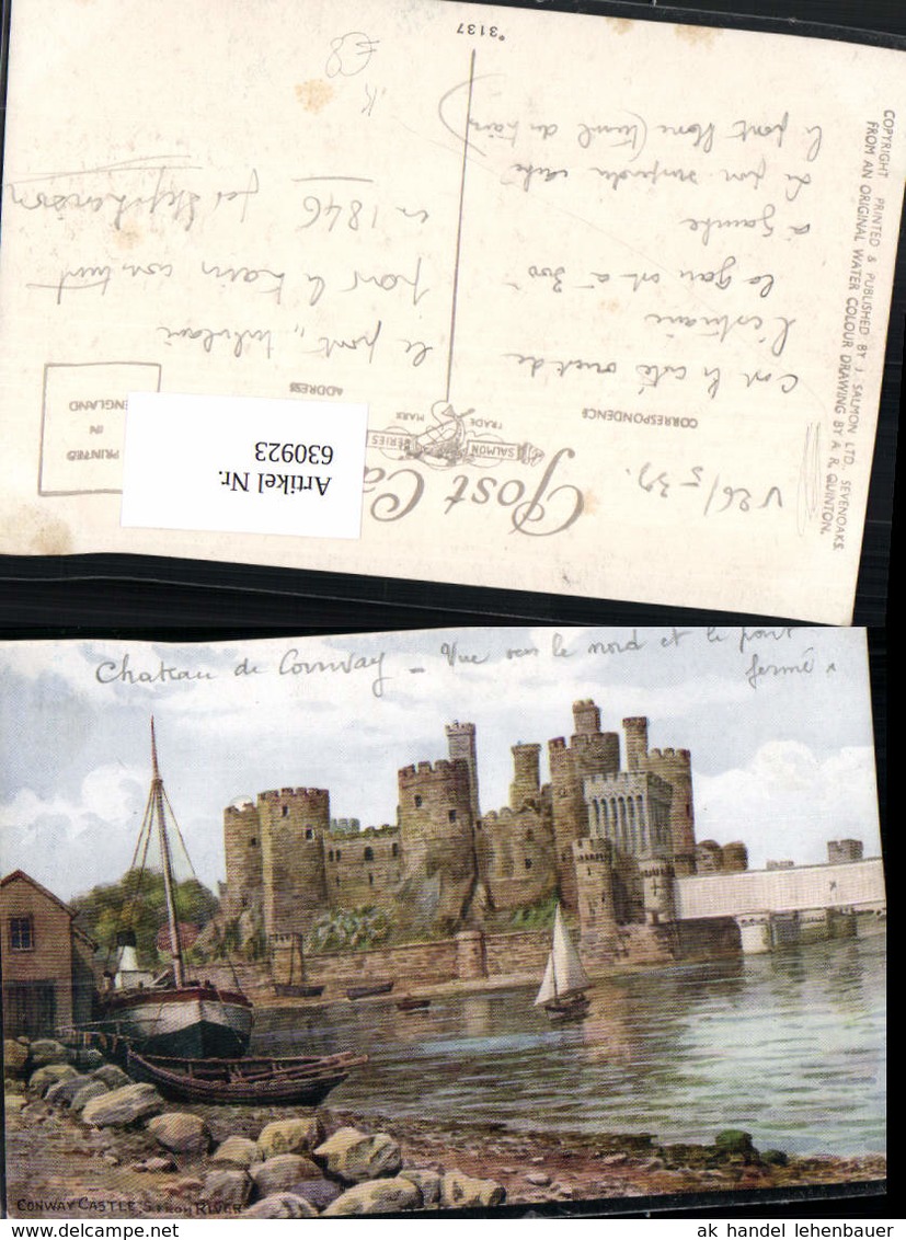 630923,K&uuml;nstler Ak A. R. Quinton Conway Conwy Castle From River Segelboot Great Brita - Ohne Zuordnung
