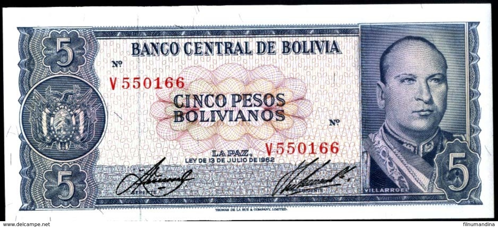 BOLIVIA 5 PESOS BOLIVIANOS AÑO 1962 UNC - Bolivie