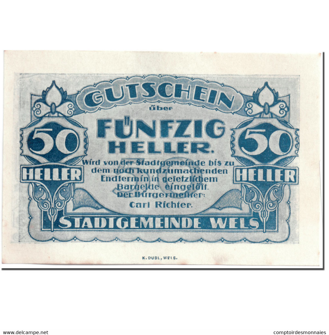 Billet, Autriche, Wels, 50 Heller, Batiment 1, SPL, Mehl:1167 II - Autriche