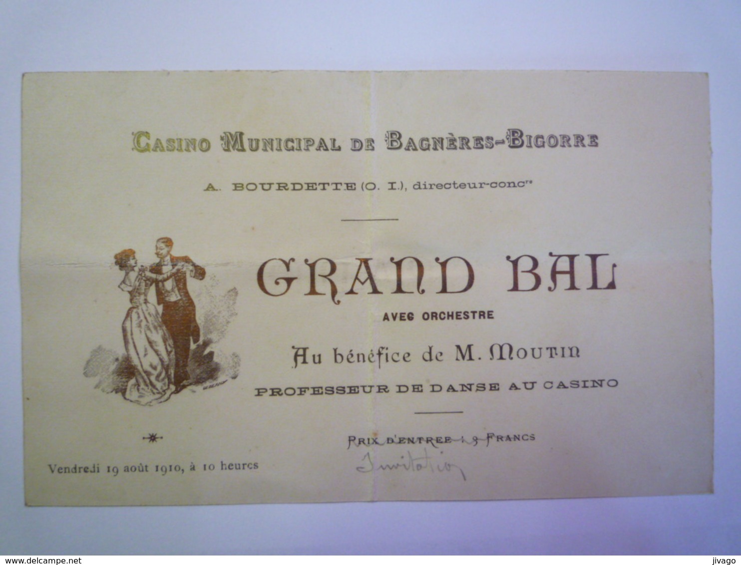 2019  -  2528  CASINO Municipal De Bagnères-Bigorre  :  INVITATION  Au GRAND BAL  1910   XXX - Non Classificati