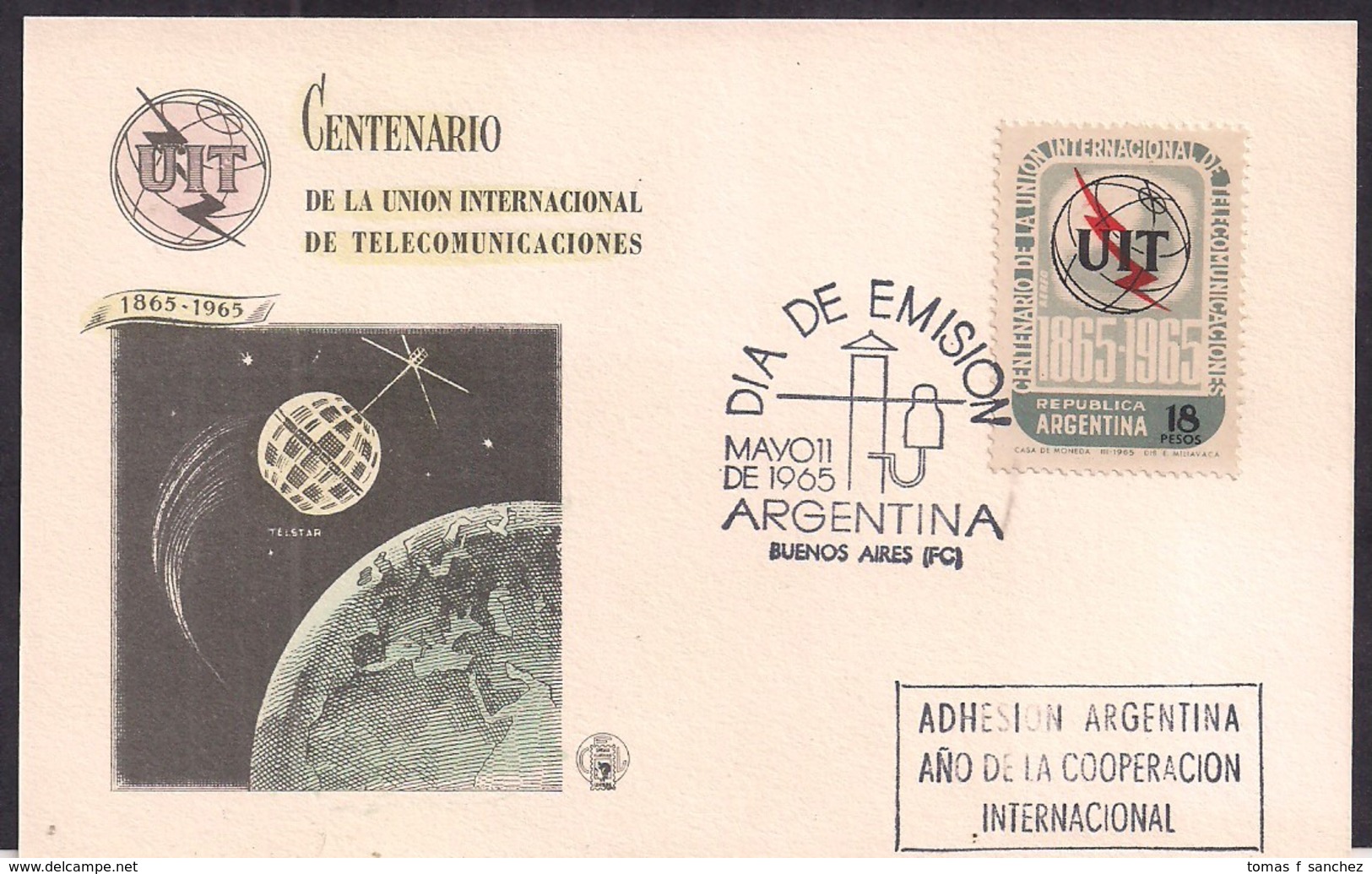 Argentina - 1965 - FDC - Centenaire De L'Union Internationale Des Télécommunications - Télécom