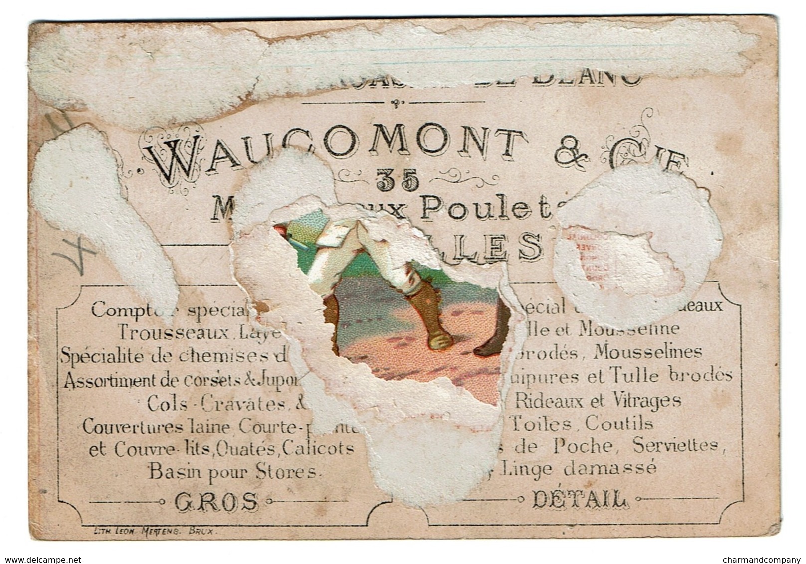 Chromo Grands Magasins De Blanc - J. Waucomont & Cie- Rue Marché Aux Poulets 35, Bruxelles - 2 Scans - Autres & Non Classés