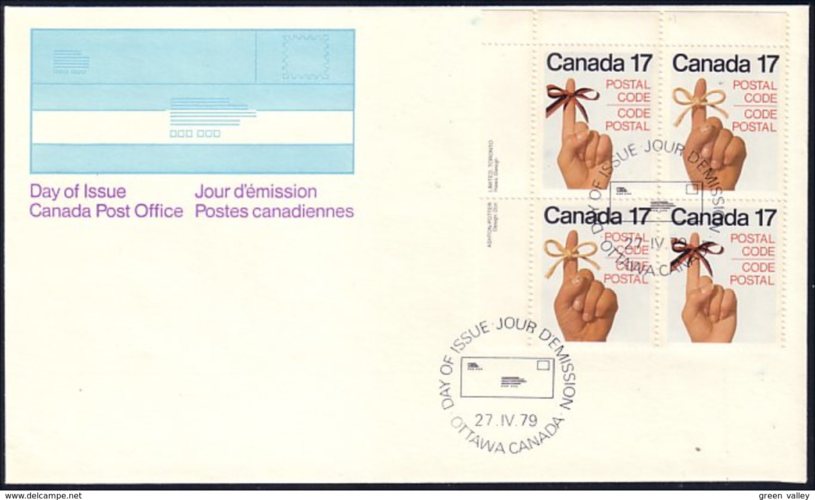A72 Canada Code Postal Bloc Coin FDC Cover (284) - Zipcode