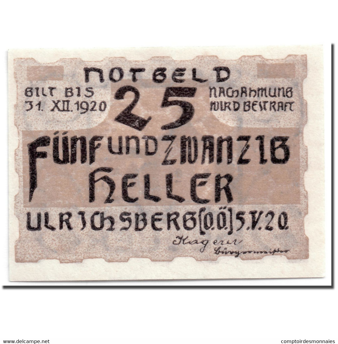 Billet, Autriche, Ulrichsberg, 25 Heller, Paysage, 1920, 1920-05-05, SPL - Autriche